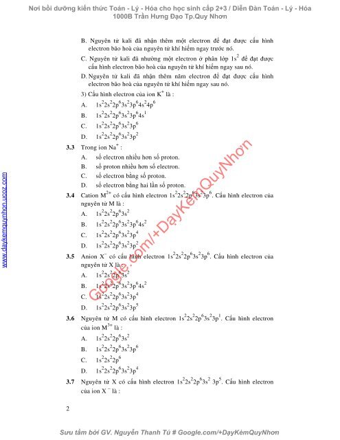 Bài tập trắc nghiệm Hóa 10 chương 2, 3, 4, 6 (có đáp án)