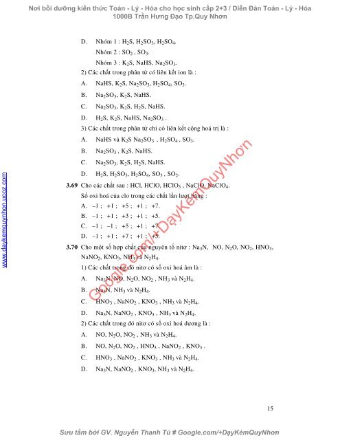 Bài tập trắc nghiệm Hóa 10 chương 2, 3, 4, 6 (có đáp án)