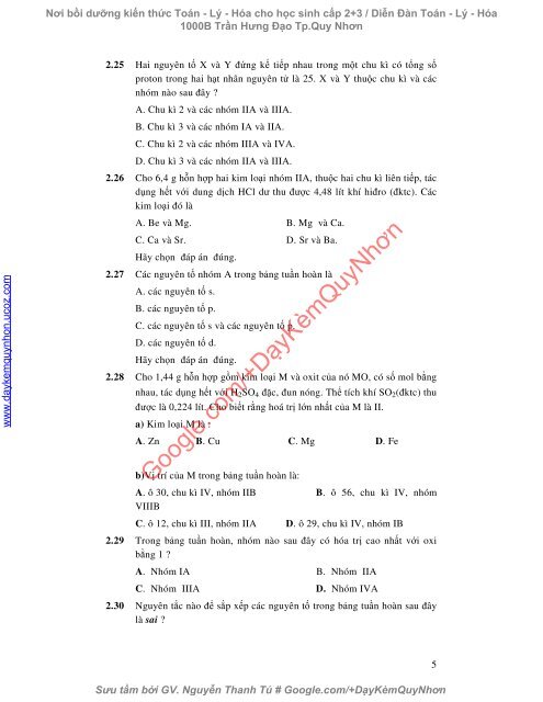 Bài tập trắc nghiệm Hóa 10 chương 2, 3, 4, 6 (có đáp án)