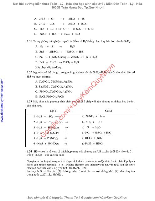 Bài tập trắc nghiệm Hóa 10 chương 2, 3, 4, 6 (có đáp án)