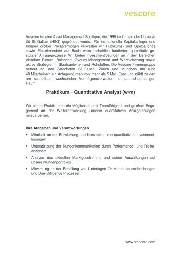 Praktikum â Quantitative Analyst (w/m) - Vescore