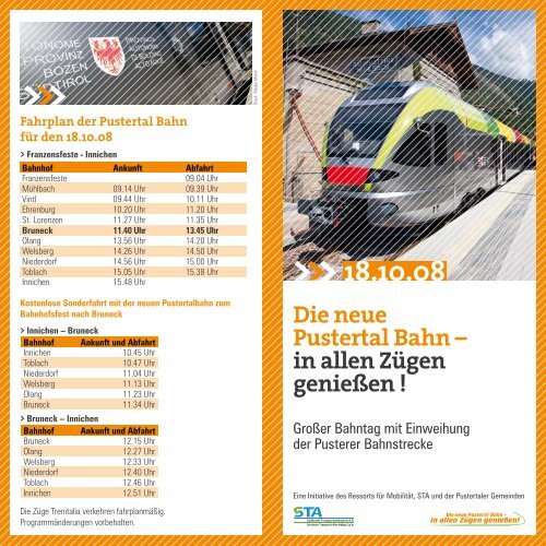 Die neue Pustertal Bahn – in allen Zügen genießen !