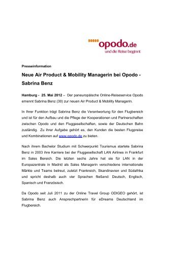 Neue Air Product & Mobility Managerin bei Opodo - Sabrina Benz