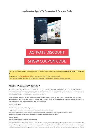 50% OFF mediAvatar Apple TV Converter 7 Coupon Code 2017 Discount OFFER