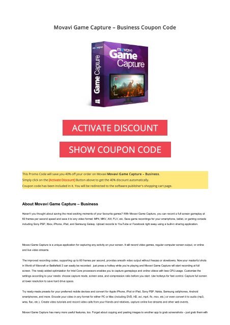 40% OFF Movavi Game Capture – Business Coupon Code 2017 Discount OFFER