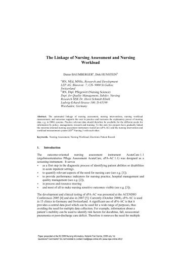 The Linkage of Nursing Assessment and Nursing Workload - ePA