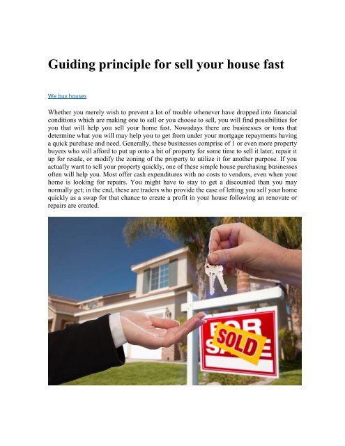 Guiding principle for sell your house fast