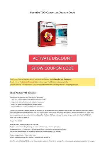 50% OFF Pavtube TOD Converter Coupon Code 2017 Discount OFFER