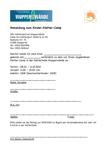 Anmeldung zum Kinder-Kletter-Camp - DAV Kletterzentrum Wupper ...
