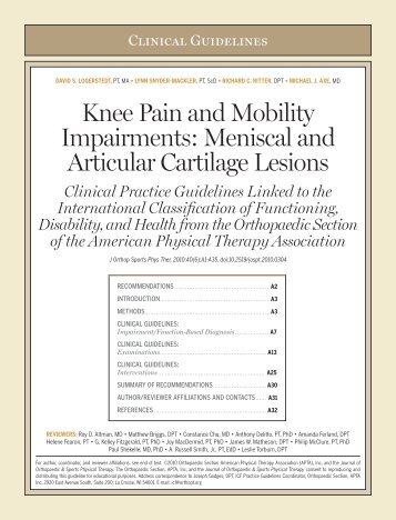 Knee Pain and Mobility Impairments: Meniscal and Articular - JOSPT