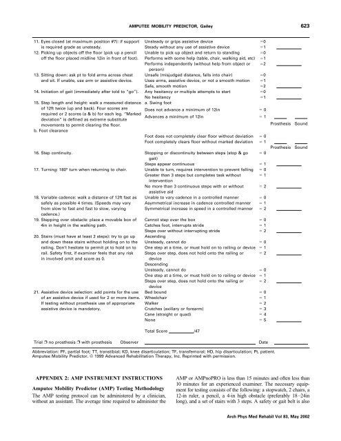 The Amputee Mobility Predictor: An Instrument to Assess ...