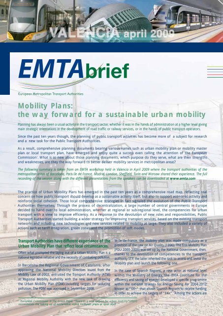 Mobility Plans: the way forward for a sustainable urban ... - EMTA