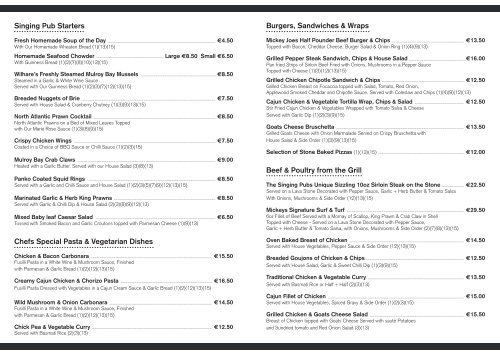 96456 Singing Pub A4 Menu