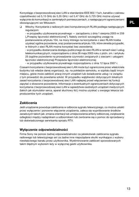 Sony VPCEJ2B4E - VPCEJ2B4E Documents de garantie Polonais