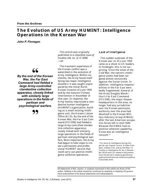 Intelligence Operations in the Korean War - CIA