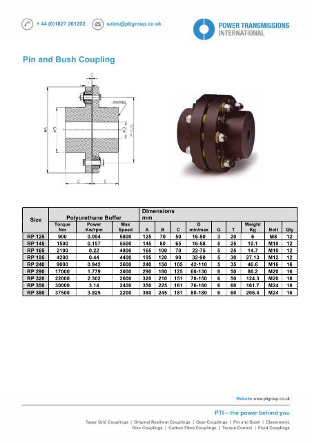 Pin Bush Coupling Size Chart