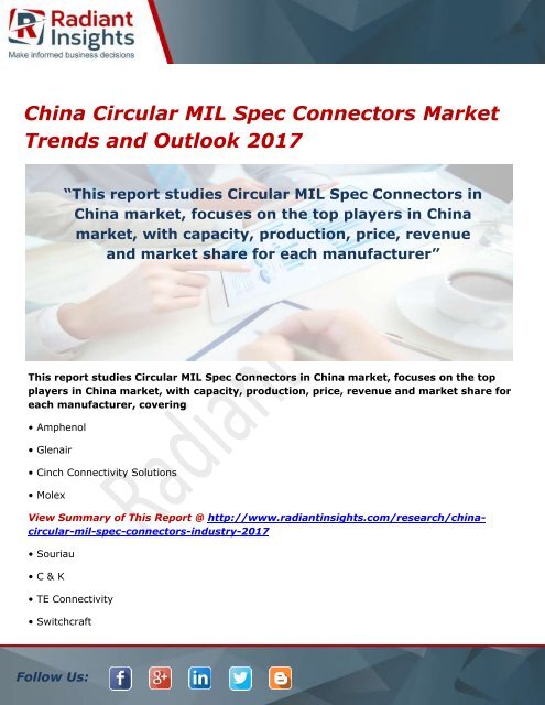 China Circular MIL Spec Connectors Market Share, Strategies and Forecasts 2017