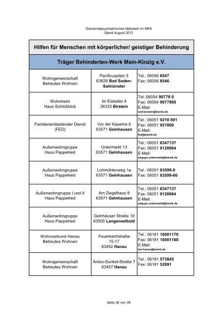 Gemeindepsychiatrisches Netzwerk im MKK - des Main-Kinzig-Kreises