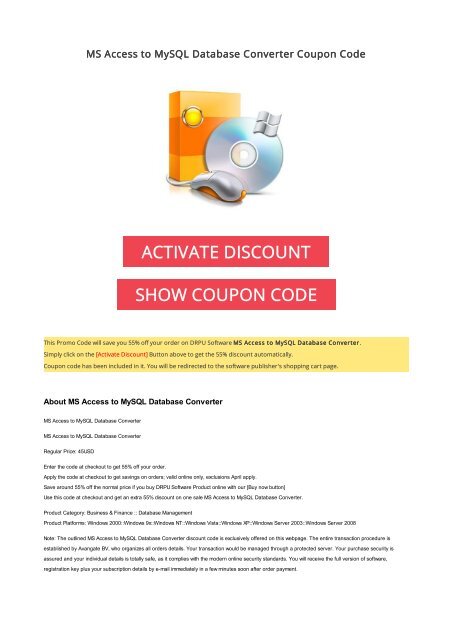 55 Off Ms Access To Mysql Database Converter Coupon Code 2017 55 Off Ms Access To Mysql Database Converter Coupon Code 2017 Offer
