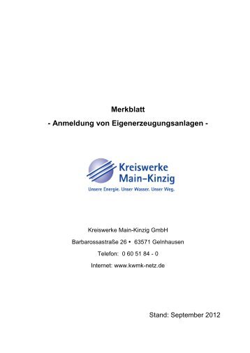 Merkblatt - Anmeldung von Eigenerzeugungsanlagen -