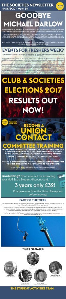 Societies Newsletter from The Union of Brunel Students 16.06.2017.2