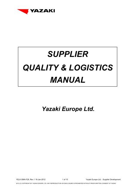 Supplier Quality & Logistics Manual - YAZAKI Europe