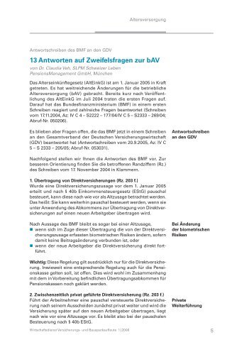 13 Antworten auf Zweifelsfragen zur bAV - SLPM