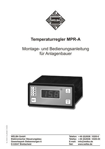 Temperaturregler MPR-A Montage- und ... - WELBA GmbH