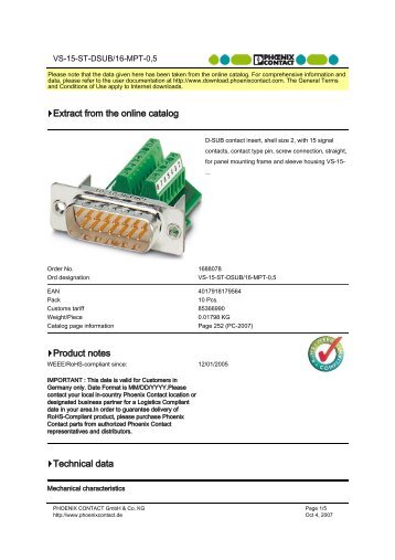 Phoenix Contact 1688078 datasheet