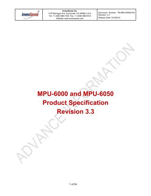 MPU-6000 and MPU-6050 Product Specification ... - InvenSense