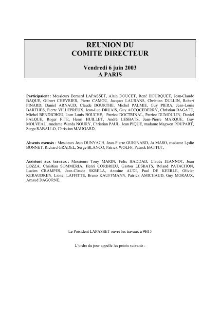 REUNION DU COMITE DIRECTEUR Vendredi 6 juin 2003 A ... - FFR