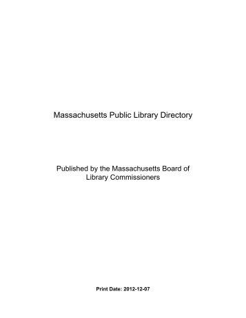 Massachusetts Public Library Directory - Massachusetts Board of ...