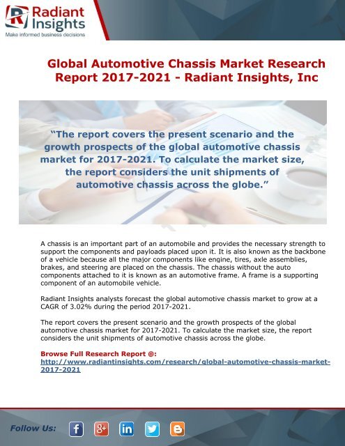 Global Automotive Chassis Market Research Report 2017-2021 - Radiant Insights, Inc