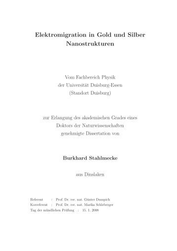 Elektromigration in Gold und Silber Nanostrukturen