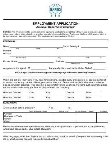 Jenkins Employment Application