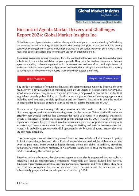 Biocontrol Agents    Market   2024 Analyzed in New Research Report