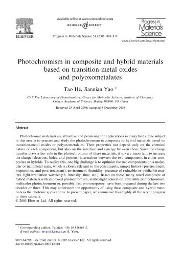 Photochromism in composite and hybrid materials based on ...