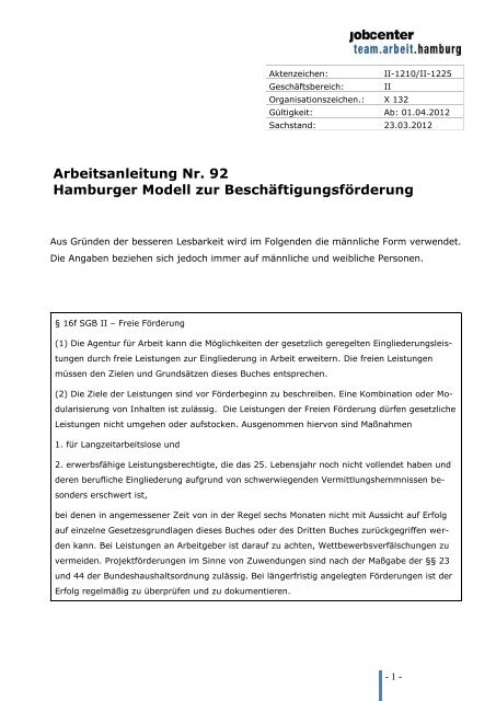 Arbeitsanleitung Nr. 92 Hamburger Modell zur ...