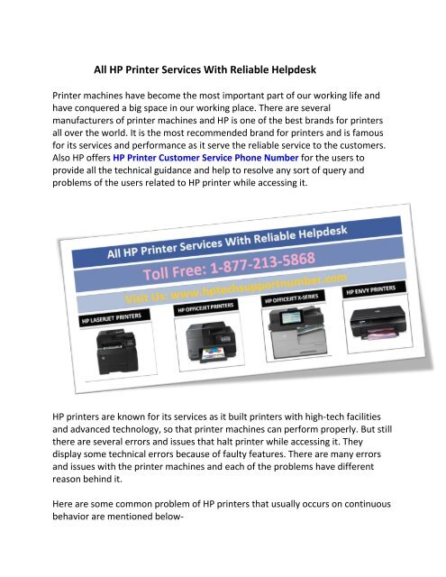 All Hp Printer Services With Reliable Helpdesk