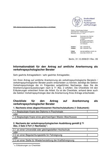 Informationsblatt zur verkehrspsychologischen Beratung