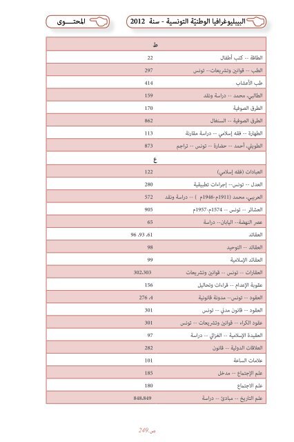 Bibliographie Nationale de Tunisie - 2012