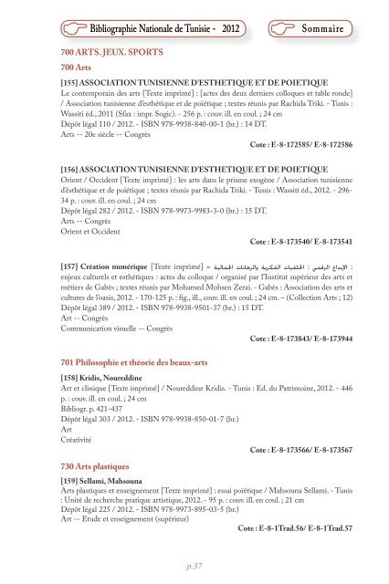 Bibliographie Nationale de Tunisie - 2012