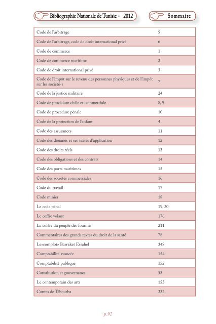 Bibliographie Nationale de Tunisie - 2012