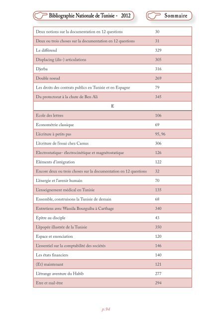 Bibliographie Nationale de Tunisie - 2012