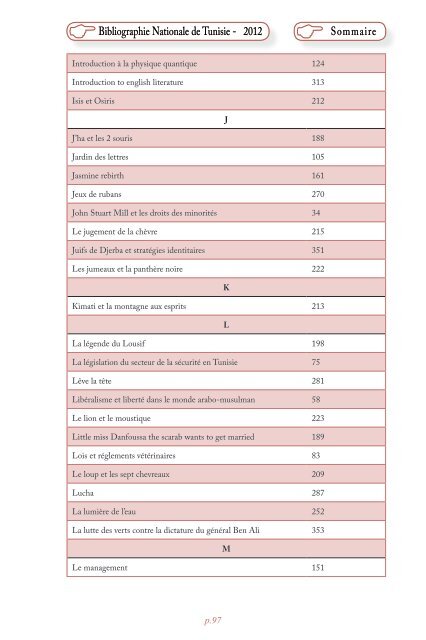 Bibliographie Nationale de Tunisie - 2012