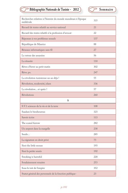 Bibliographie Nationale de Tunisie - 2012