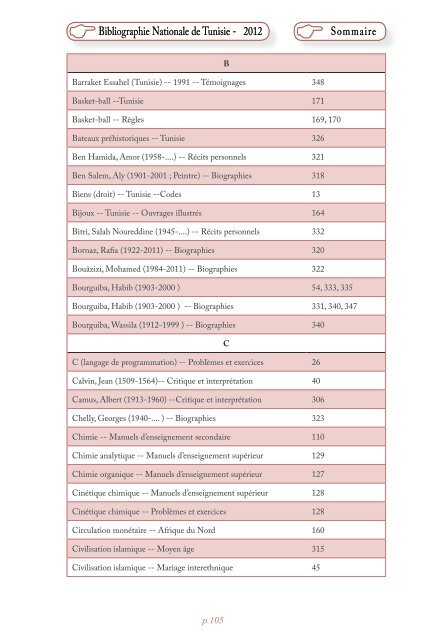 Bibliographie Nationale de Tunisie - 2012