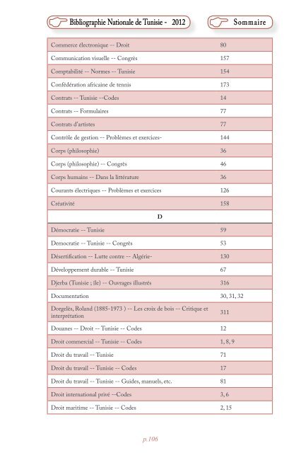 Bibliographie Nationale de Tunisie - 2012