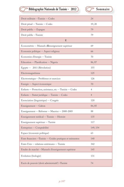 Bibliographie Nationale de Tunisie - 2012