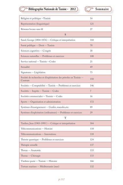 Bibliographie Nationale de Tunisie - 2012